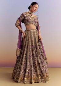 Purple Crepe Printed Bridesmaid Lehenga With Heavy Hand Embroidery