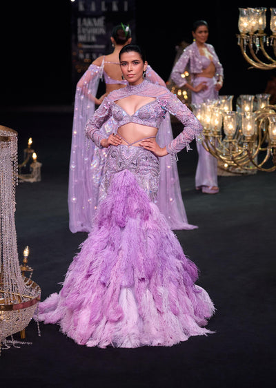 purple fish cut trail skirt lehenga set with 3d crystal-sg226231