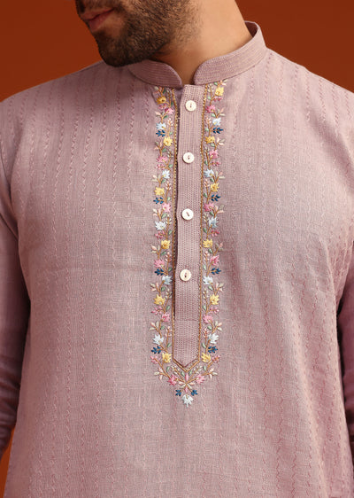purple hand embroidered kurta and pant set in linen-sg273208 6