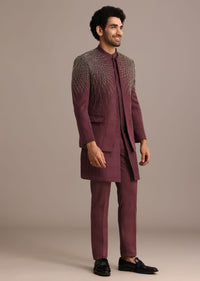 purple jacquard indo western set with zardozi embroidery-sg250983 1