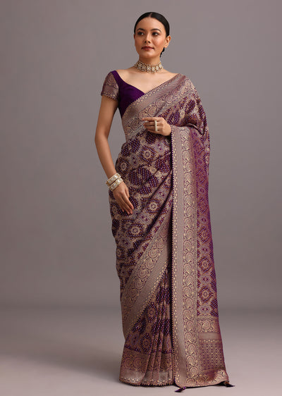 purple khaddi georgette woven saree in bandhani detail-sg262856 2