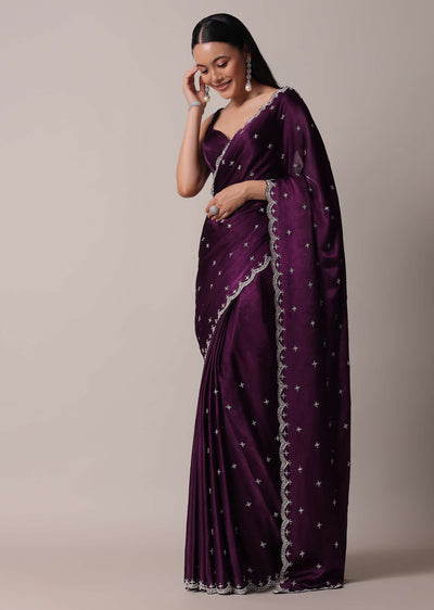 purple satin chinon saree with stone work and unstitched-sg186184 7