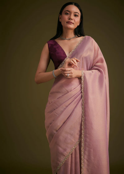 purple tissue sequins saree with contrast blouse-sg284343 20