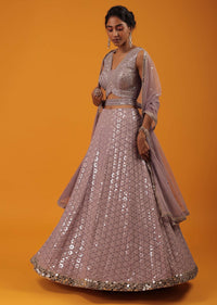 quail purple lehenga with crop top beautified in lucknowi and sequins floral work 1