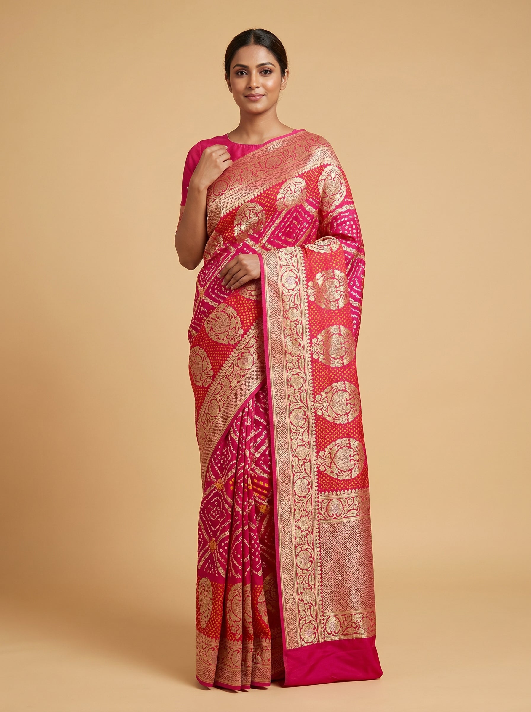 Bright Rani Pink Buy Rani Pink Radiant Bandhani Saree | KALKI Fashion India