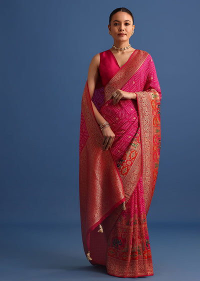 rani pink banarasi bandhani satin saree with brocader-sg255149 2 099732c5-0a5f-415f-a0cd-5038dc8ab1df