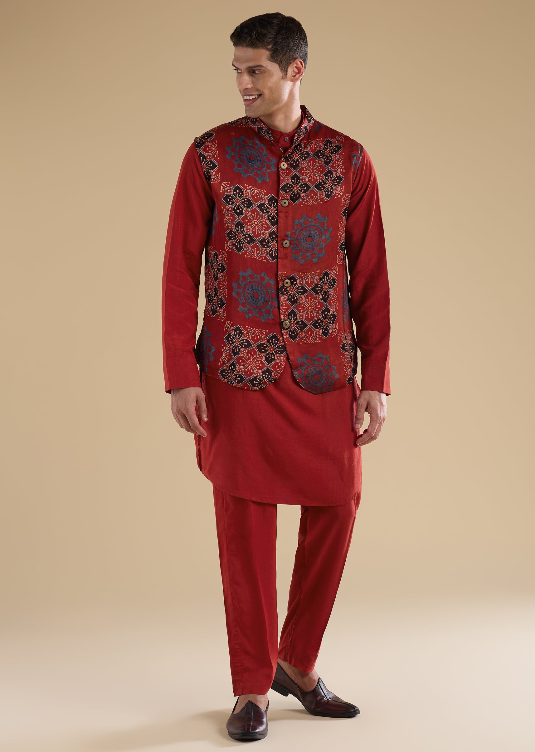 red-ajrakh-printed-kurta-jacket-set-sg349277-3 0b8a5db7-5e08-434d-ada0-c31fdd627e61