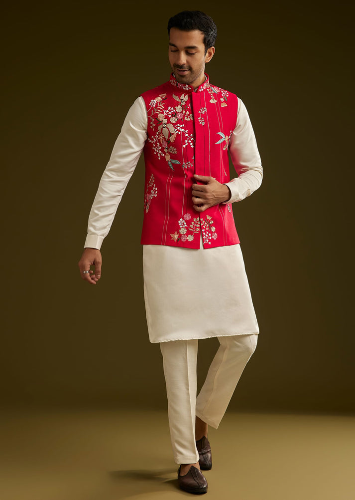Women Red Cotton Silk Kurta set