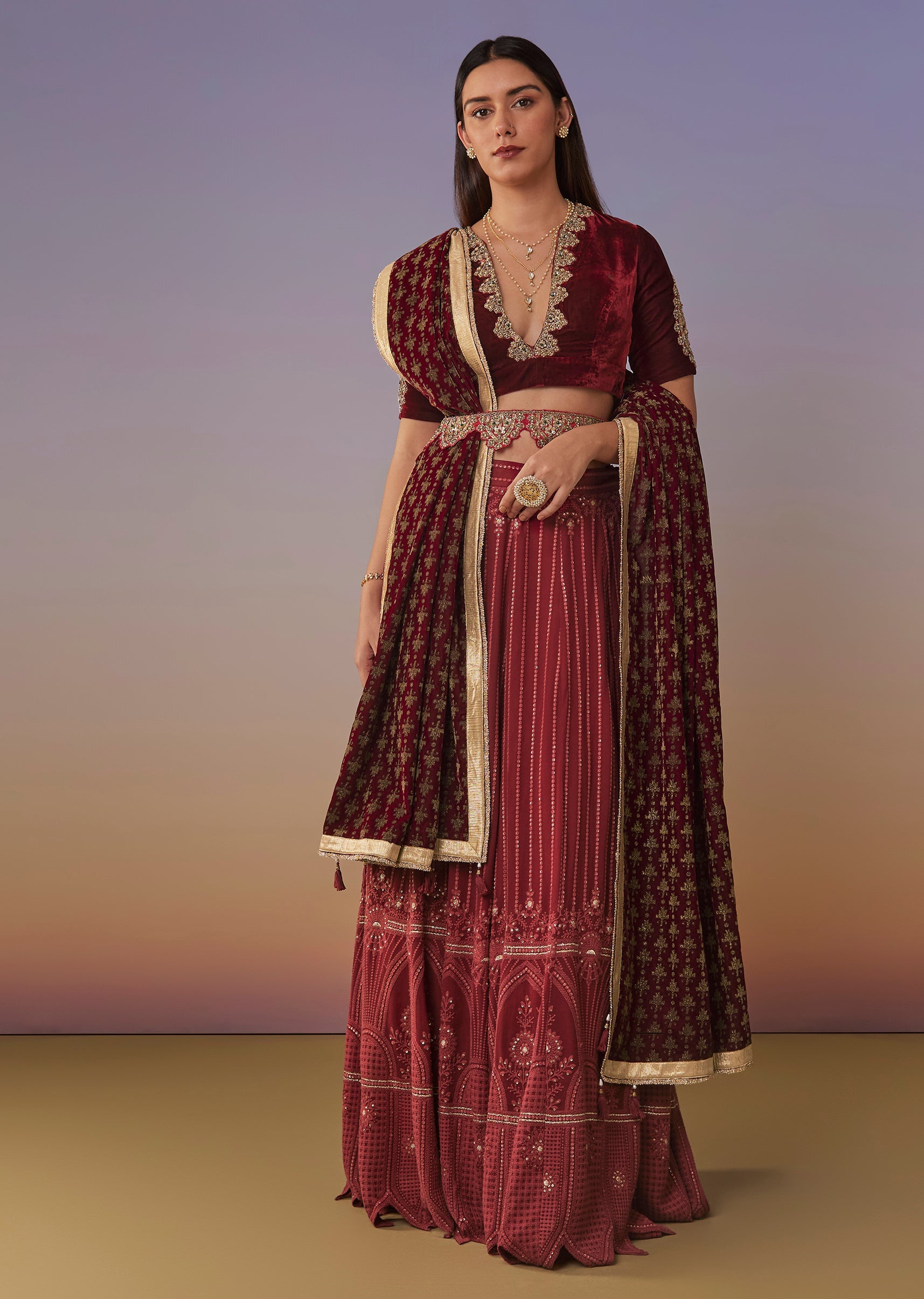red-embroidered-lehenga-set-with-velvet-blouse-and-statement-belt-sg392228-4 39347bcf-1ce4-447b-b009-bc382892c0fc