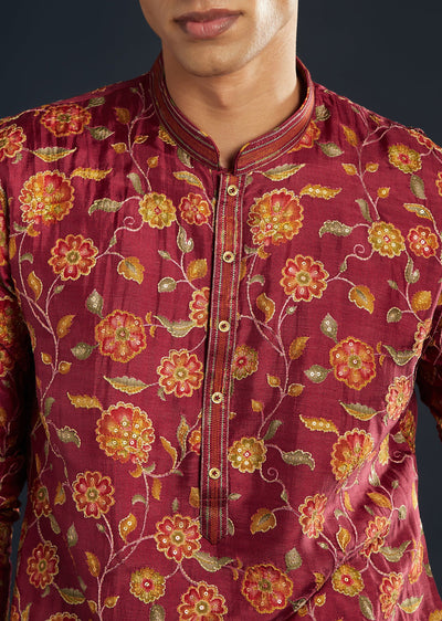 red-floral-print-silk-kurta-set-with-resham-work-sg353633-2 ed88a8bf-989f-4c4f-953c-26f9c8e3dc08