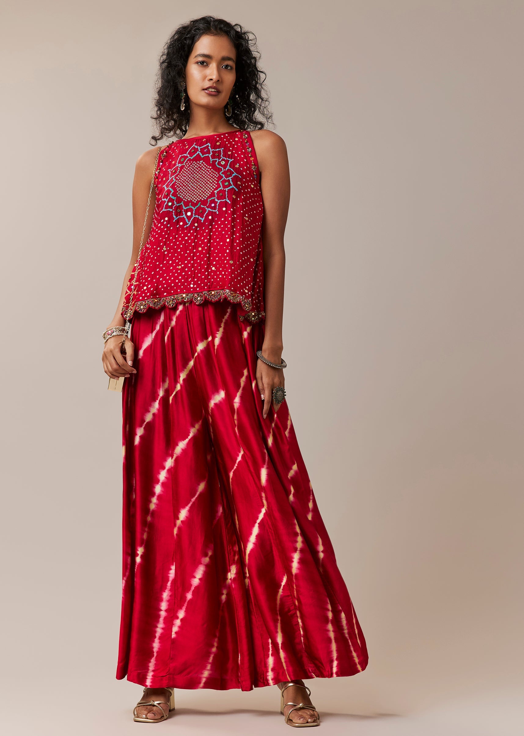 red-hand-dyed-bandhani-top-and-pant-set-sg375033-3 c8abb06c-f9d8-4675-81be-d233755deaac