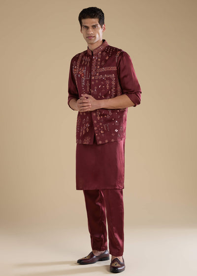 red-linen-jacket-kurta-set-with-resham-work-sg333012-1