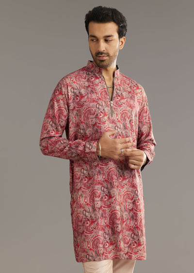 red-pashmina-silk-zipper-kurta-set-with-paisley-swirl-print-sg302269-4 3
