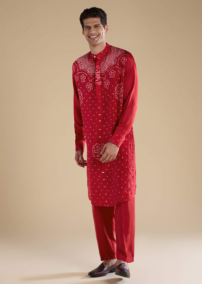 red-pure-bandhani-silk-mens-straight-kurta-pant-set-sg349557-1
