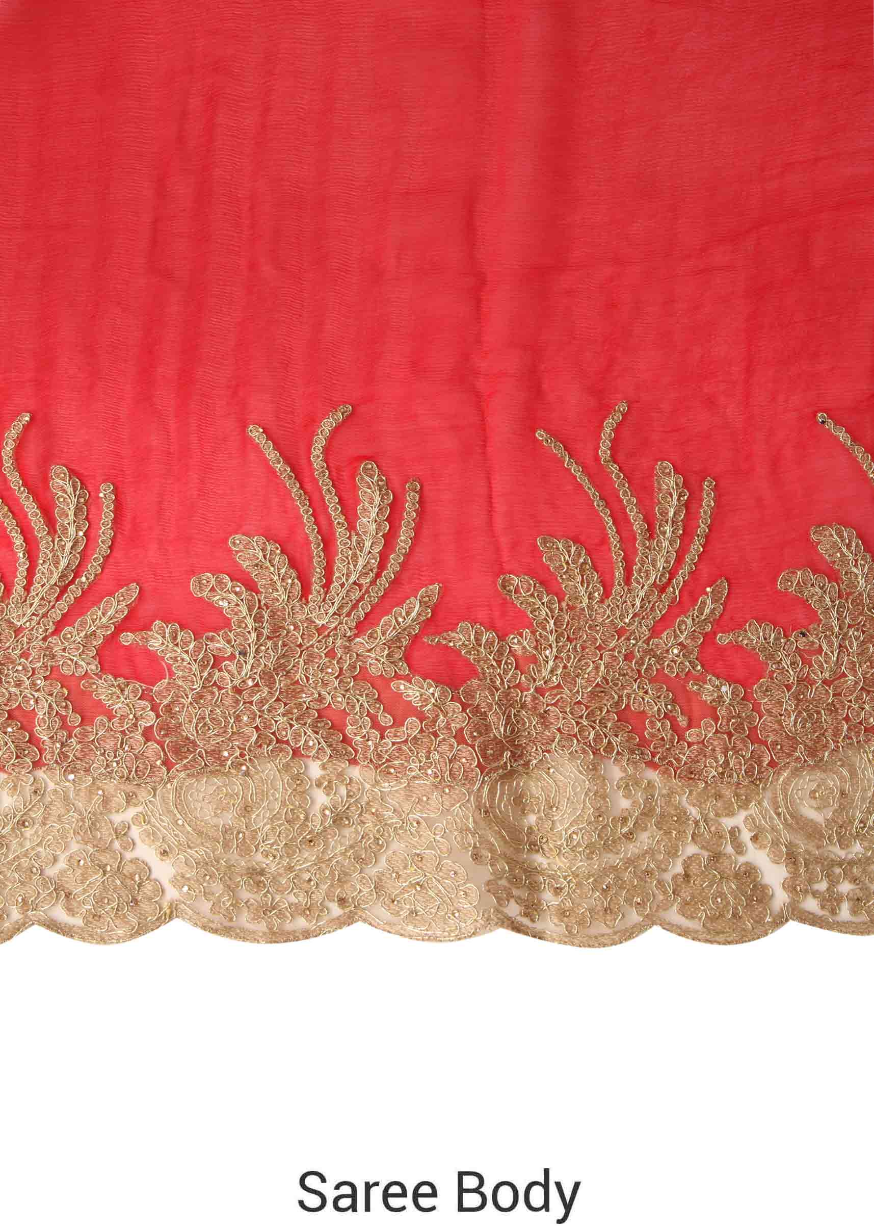 Red saree with zari and kundan embellished border only on Kalki - KALKI Fashion India