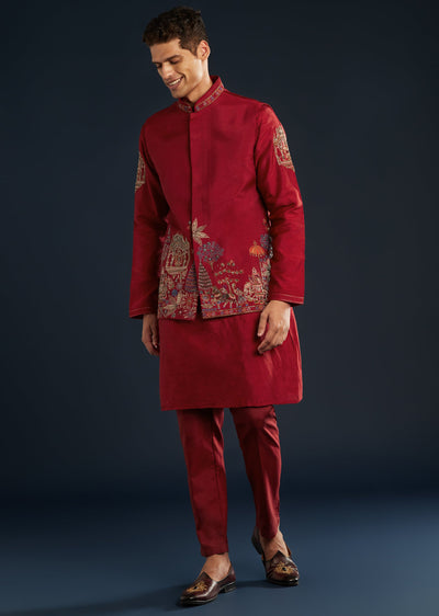 red-silk-jacket-kurta-set-with-cutdana-work-sg330398-1 1c64a759-2de8-4da7-9a9d-8f576e83323a