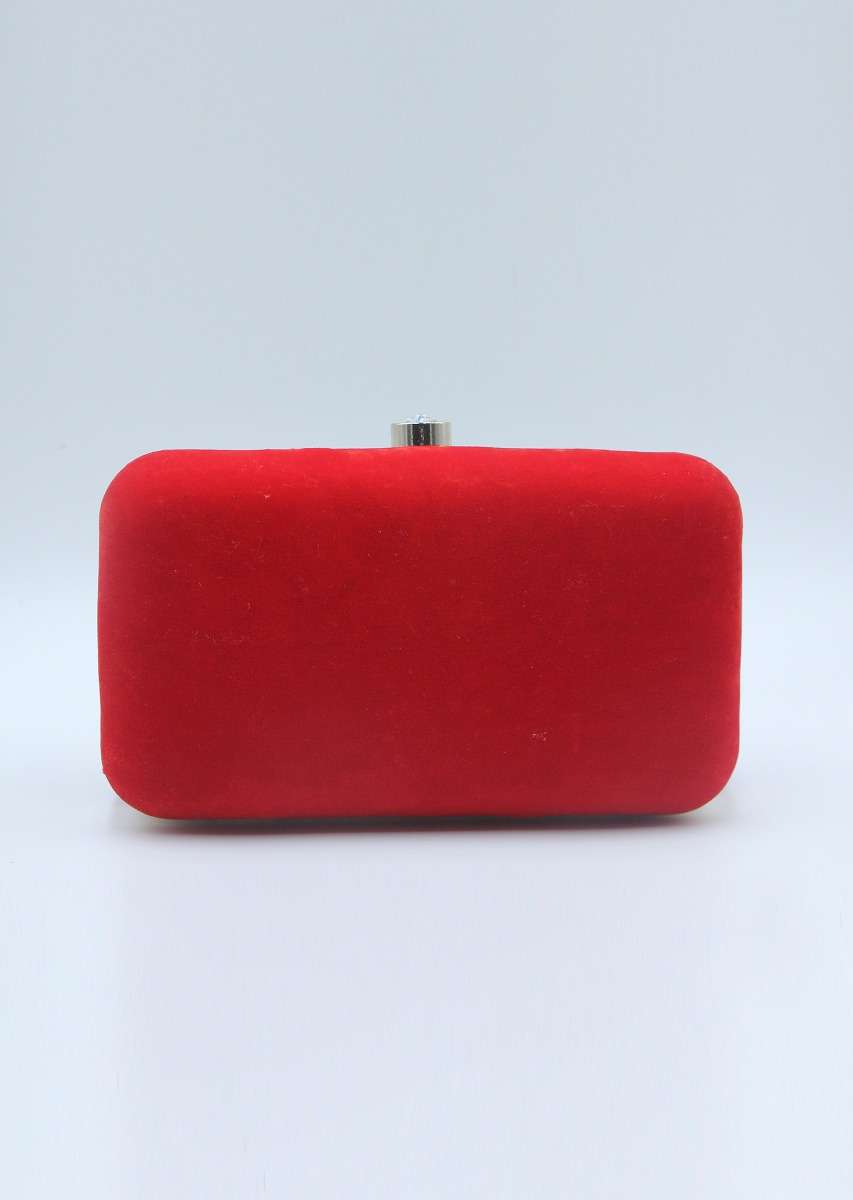 Red sling clutch bag embellished in zardosi floral embroidery 