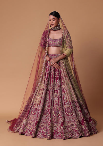 red and gold raw silk bridal lehenga with velvet-sg226262 5