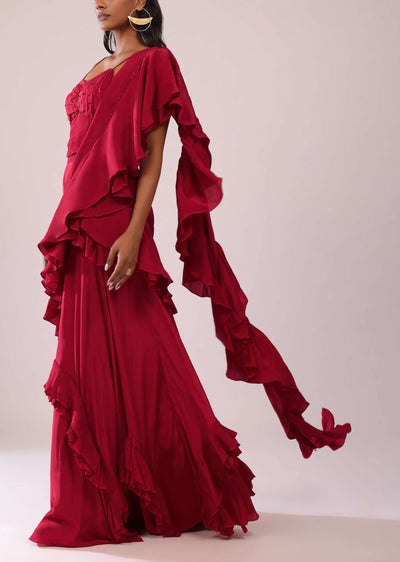 red indo-western layered lehenga and blouse-sg150620 1
