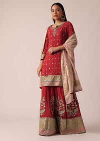 red kurta palazzo set with hand embroidery-sg182102 2