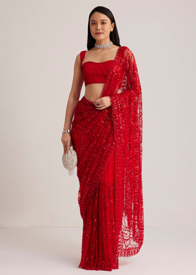 red net saree with sequins and stone detailing-sg266665 16