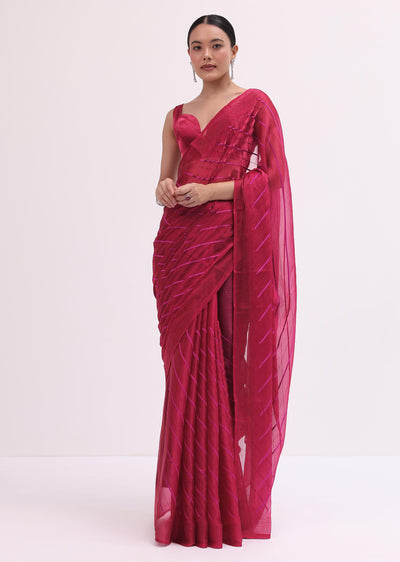 red stone embroidered saree with unstitched blouse-sg220458 2
