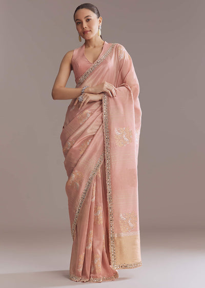 rose pink tissue saree with zardosi and mirror-sg336729-9 9