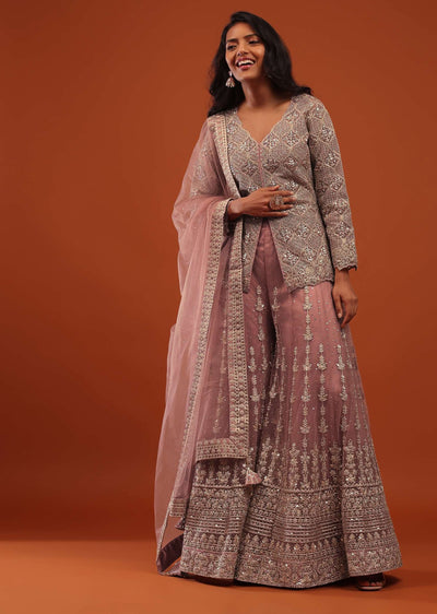 rose tan pink embroidered sharara suit-sg128275 2