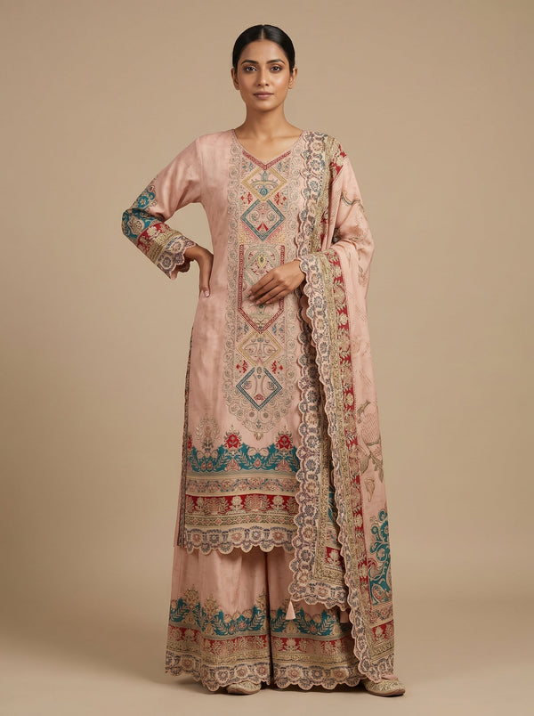 Rosebud Glow Pink Kurti Pant Set