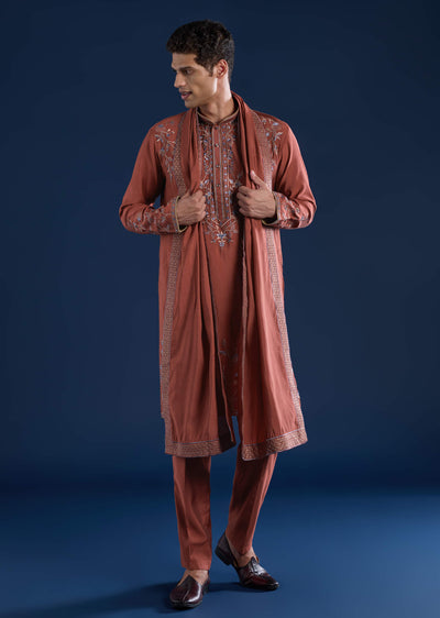 rust-art-silk-embroidered-mens-kurta-set-with-dupatta-sg322660-1
