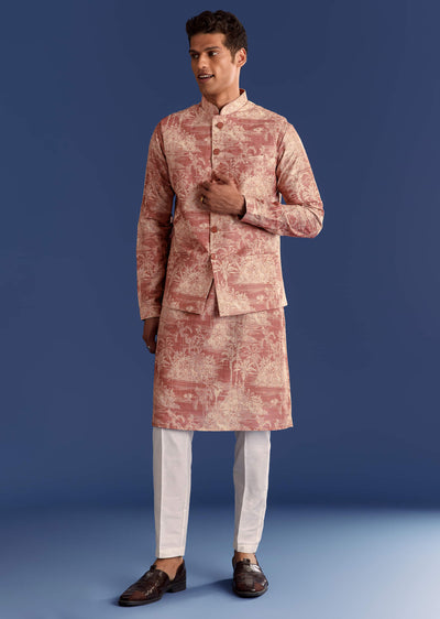 rust cotton silk kurta jacket set with coastal print-sg309329-5 4