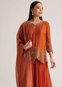 Rust Orange Palazzo Suit With Cutwork Detailing