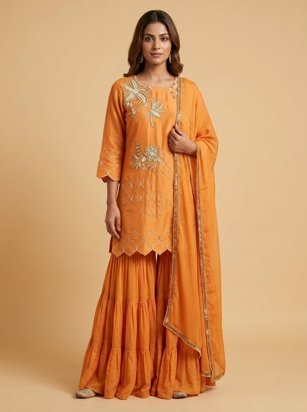 Saffron Orange Sharara Set