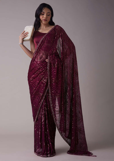 sangria red sequins saree with an embellished border-sg101734 1