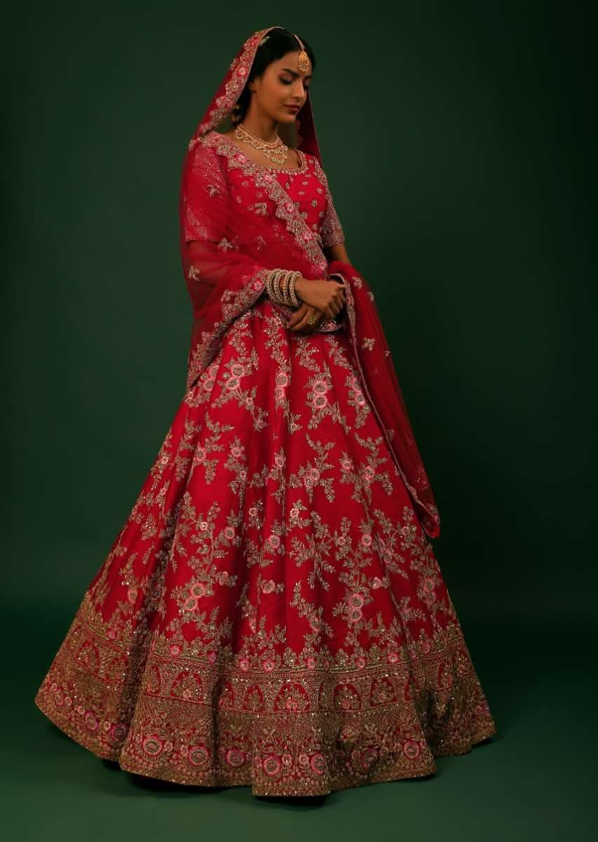 scarlet-red-lehenga-choli-in-raw-silk-with-golden-zari-k005123by-sg73854 2