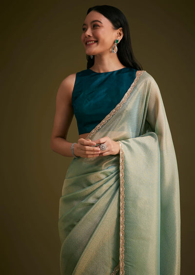 sea green jacquard sequins saree with cutdana-sg284342 20