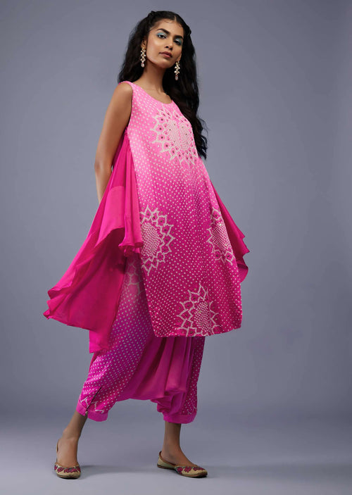 振袖ピンク（PATTI PATTI) Buy Fuschia Pink Bandhani Tunic & Dhoti Set in Gajji Silk