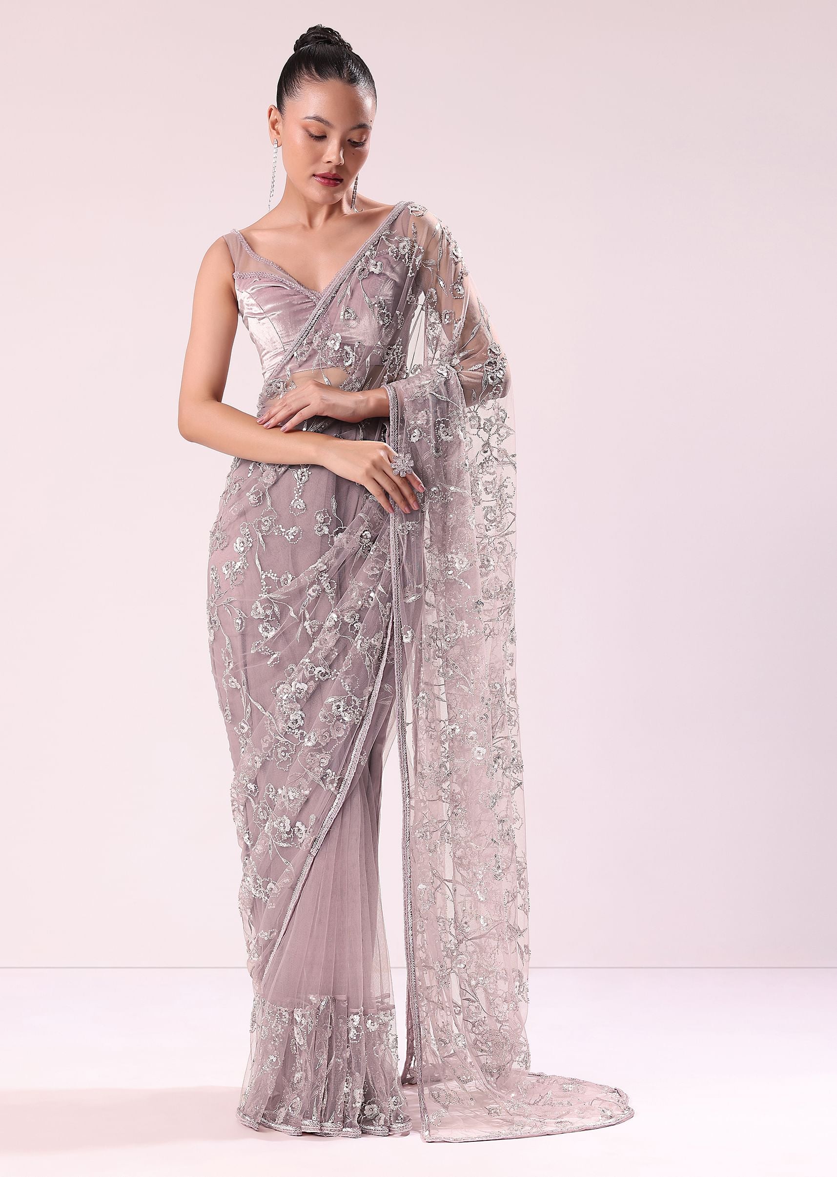 SARI♡ Buy Copper Tissue Saree With Cutdana And Stone Embroidery