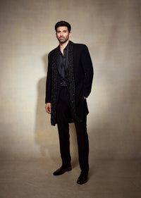 sg227177 black double layered indo western lapel jacket- 4 nasto