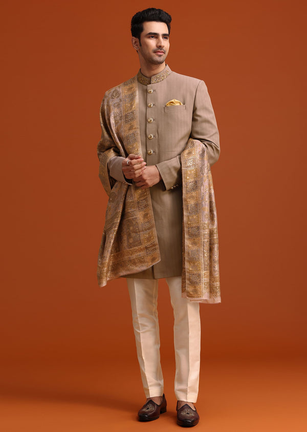 Purple Polyester Hand Embroidered Indo Western Set With Dupatta