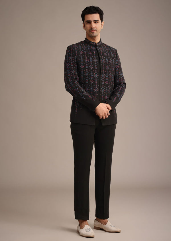 Black Indowestern Set With Cutdana Work