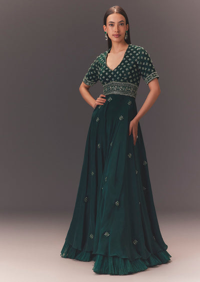 Forest Greenhand Embroidered Double Layer Jumpsuit