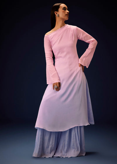 Pink Ombre A Line Kurta With Bell Bottom Pants