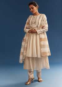 Off White Chanderi Layered Kurta Set With Banarasi Tissue Dupatta