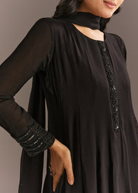 Black Chinon Beaded Sequin Anarkali Pant With Dupatta