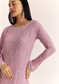 Lavender Chinon Sharara Suit With Cutdana Moti And Sequins