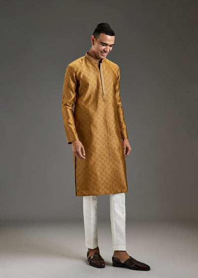 Mustard Yellow Jacquard Kurta Set