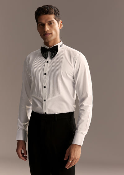 White Cotton Shirt With Pleated Front