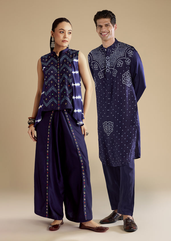 Blue Fusion Duo – Indo Western Set For Her And Kurta Set For Him