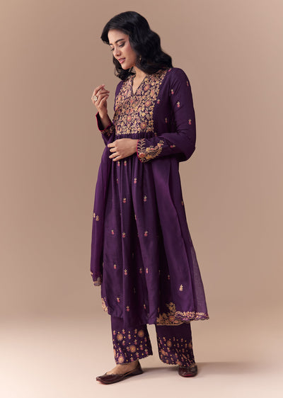 Purple Zari Embellished Anarkali Set